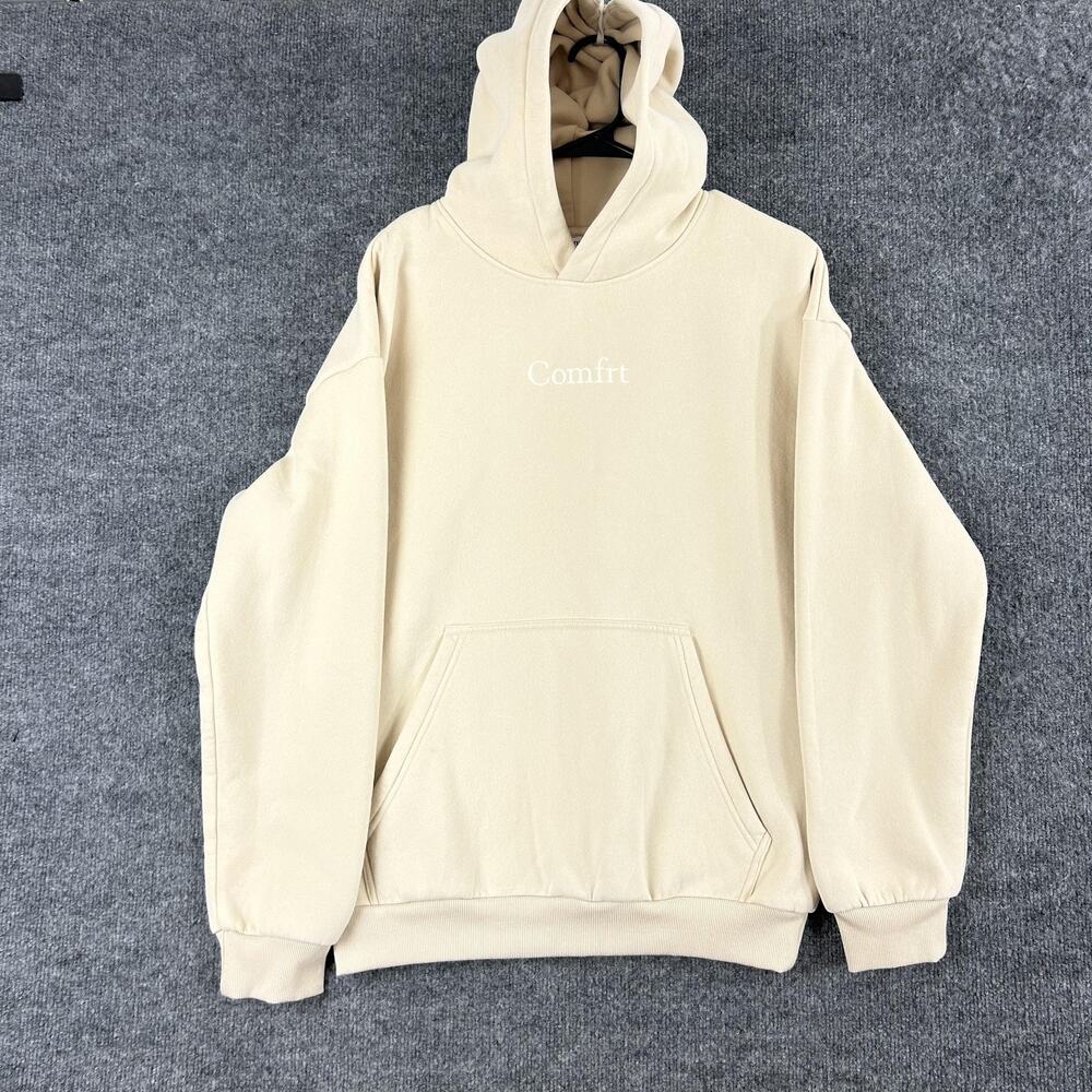 Comfrt Hoodie Men Medium Signature Beige Fleece Pullover Minimalist Cozy Casual